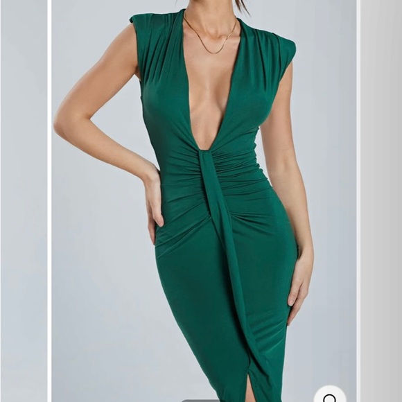 Emerald green Deep V-Neck Sleeveless Midi Dress NWT - Picture 6 of 6